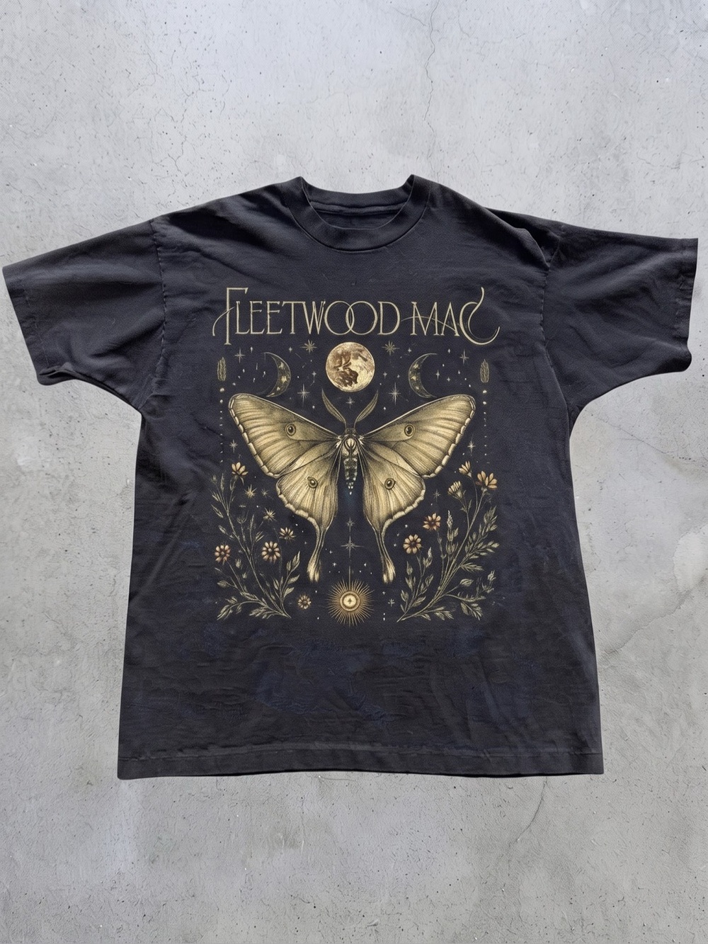 Gildan Black Graphic Tee with Gold Moth
Design